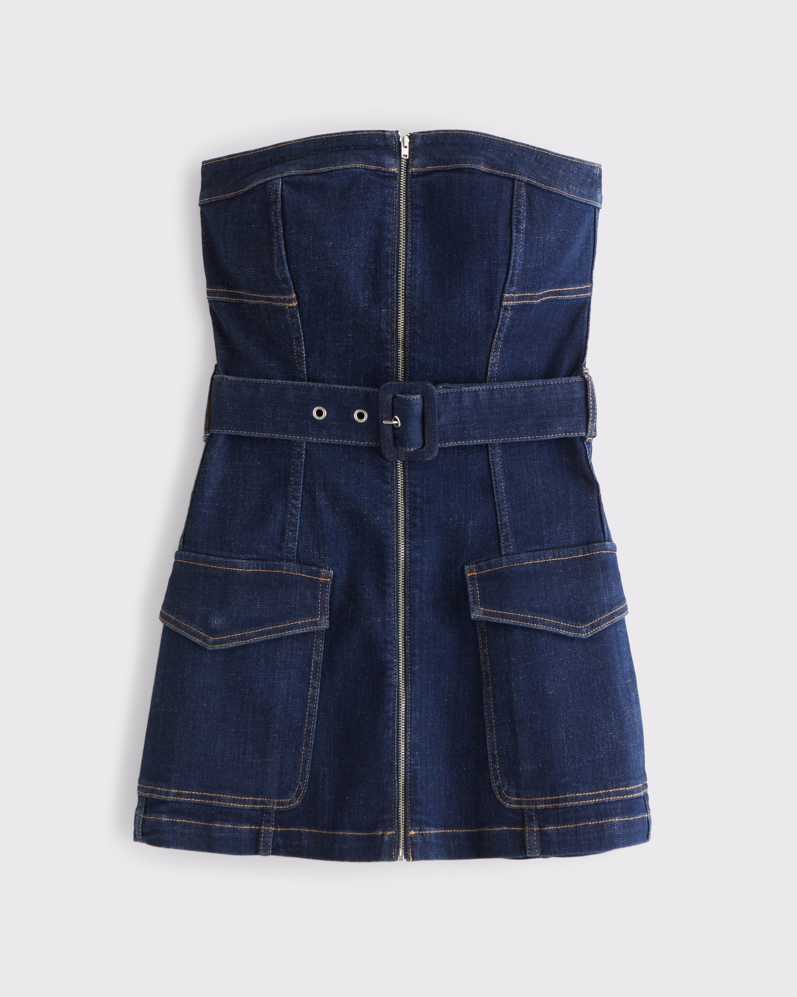 Strapless Belted Denim Mini Dress