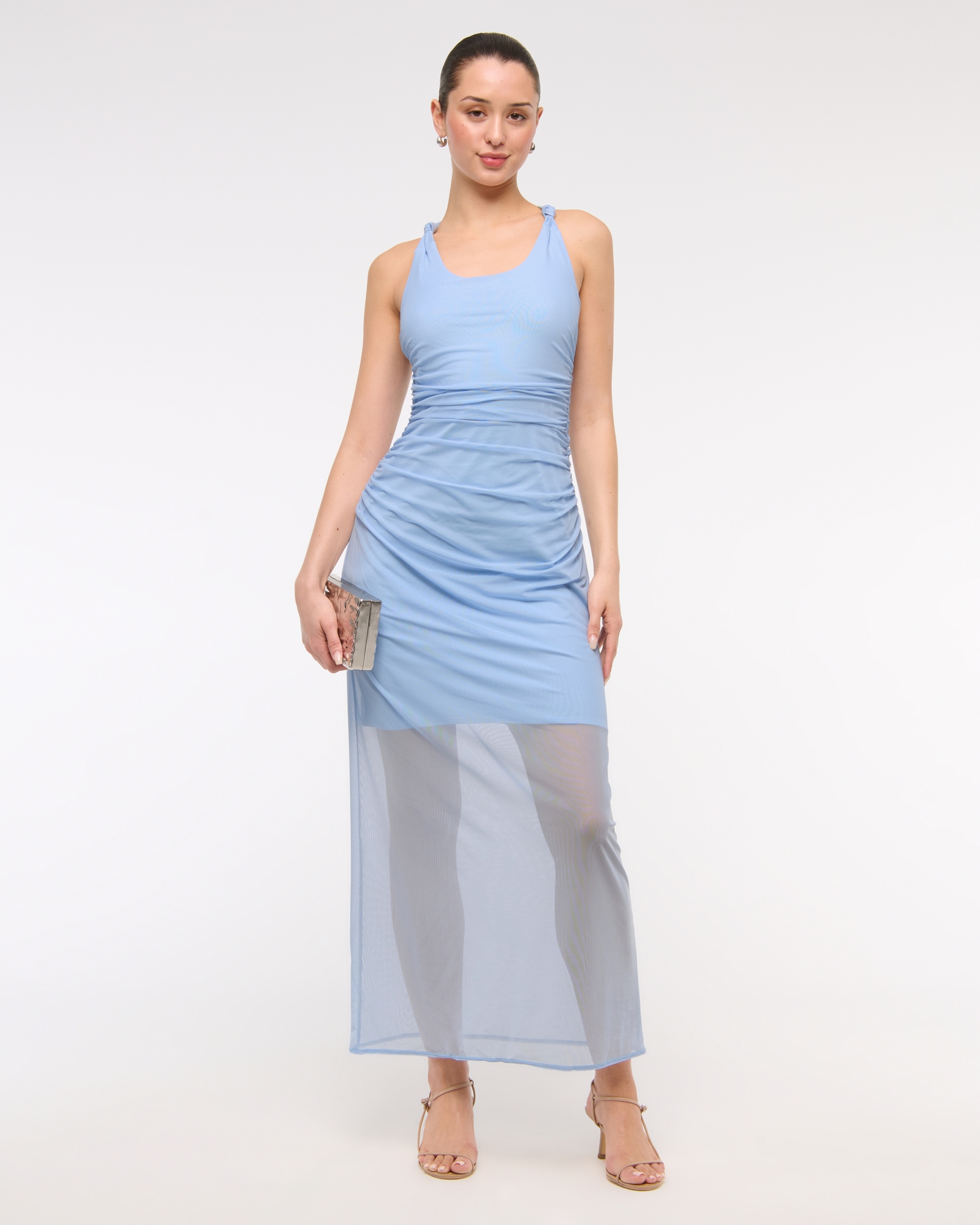 Mesh Twisted Halter Midi Dress