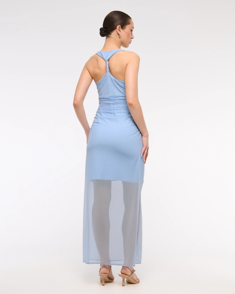Mesh Twisted Halter Midi Dress