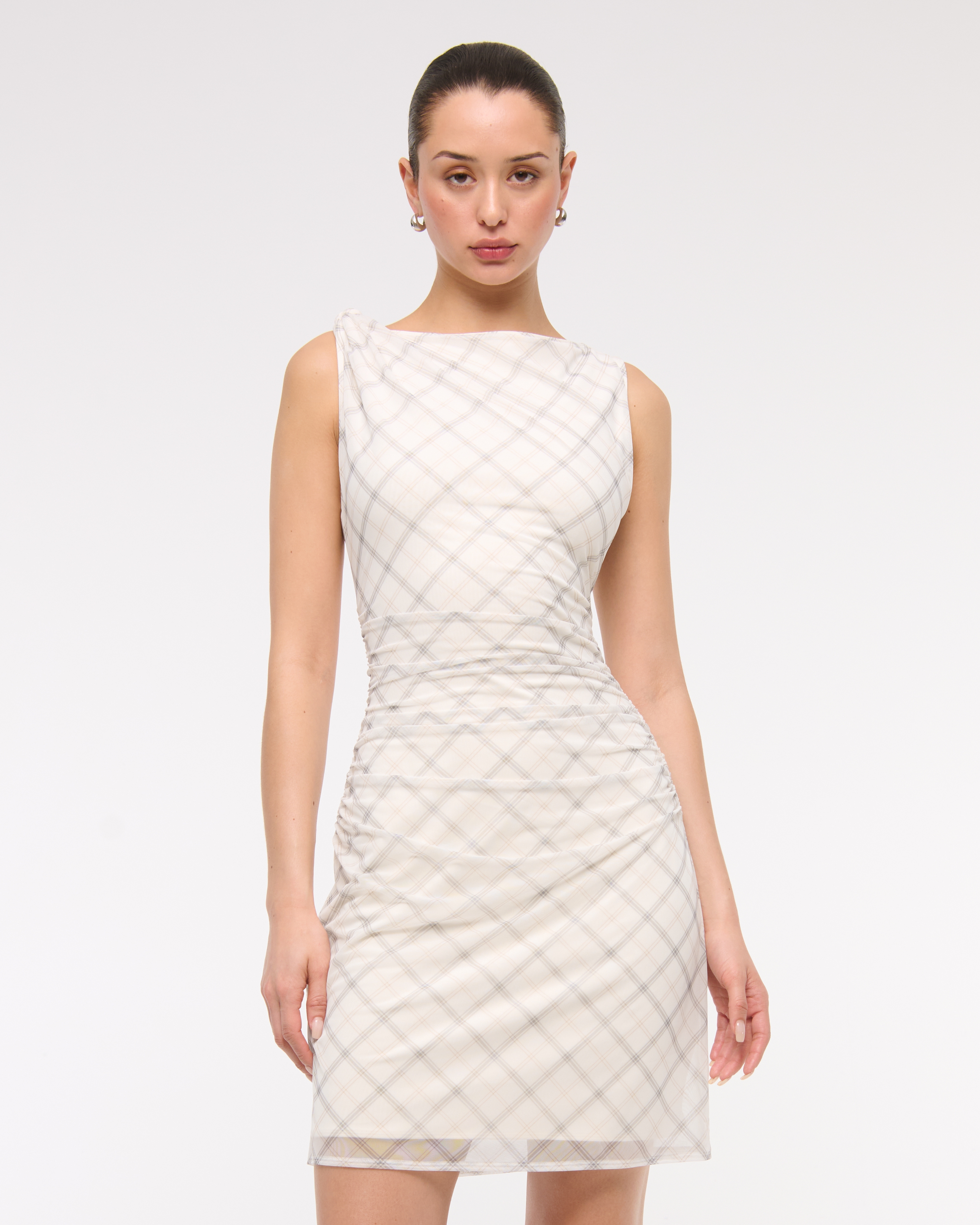 Abercrombie & Fitch Mesh Knotted Mini Dress In White