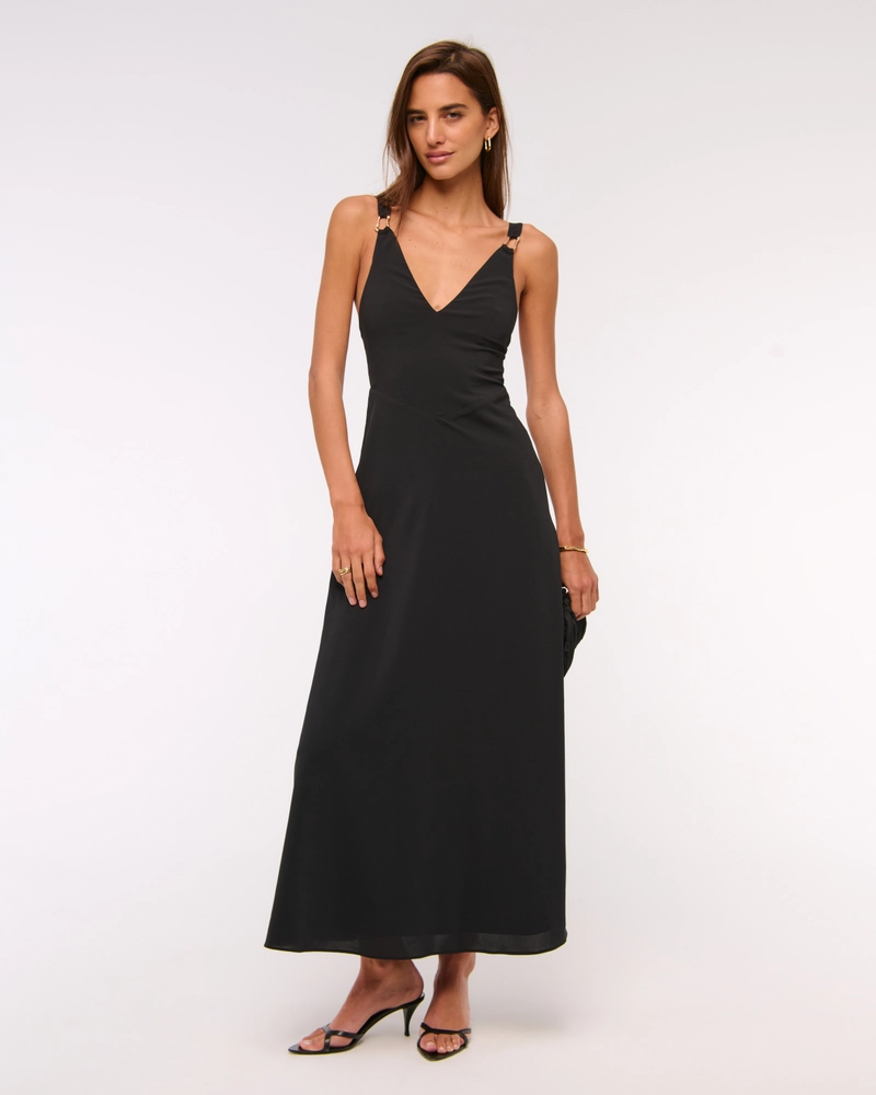 Dipped-Waist Hardware Maxi Dress
