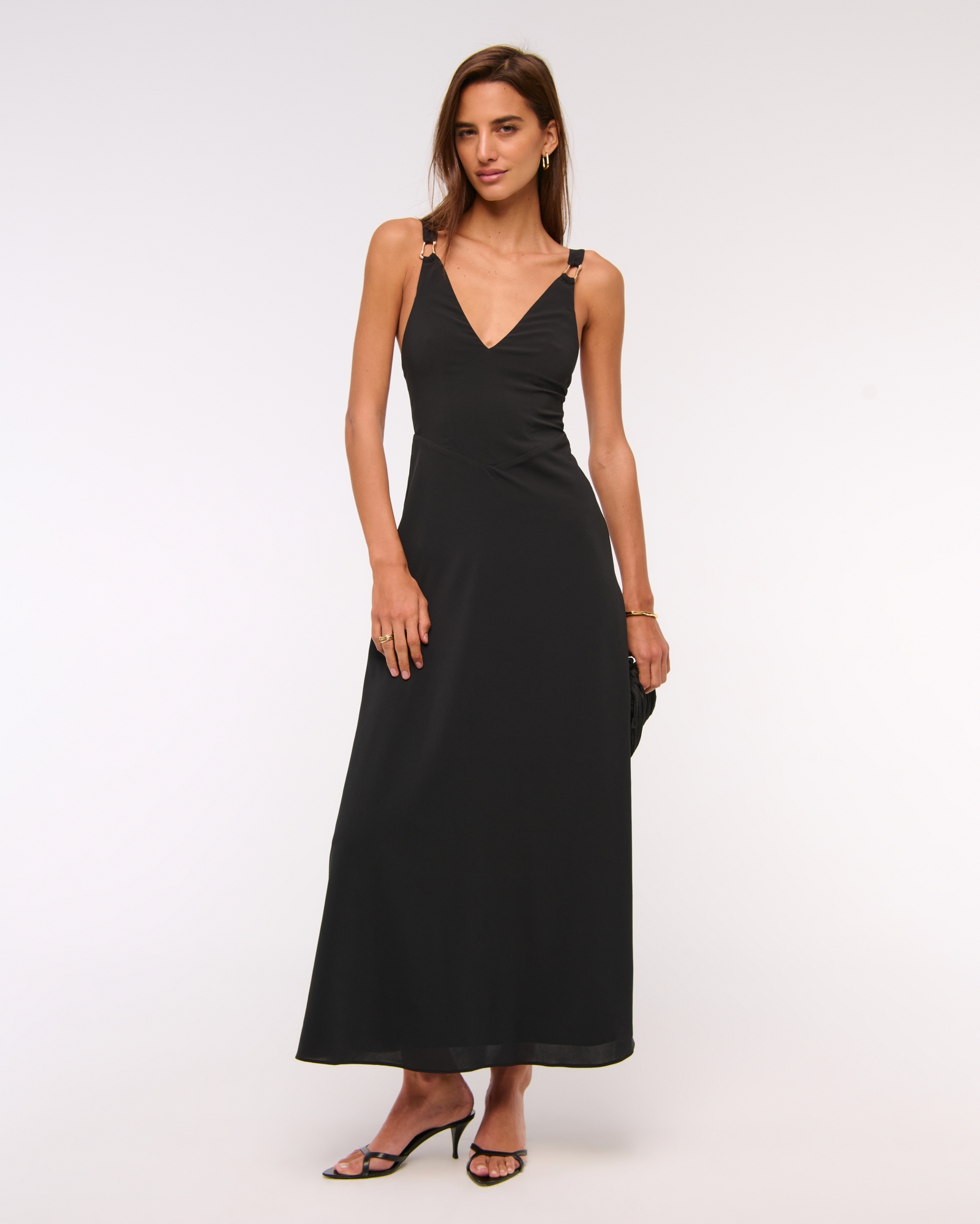Dipped-Waist Hardware Maxi Dress