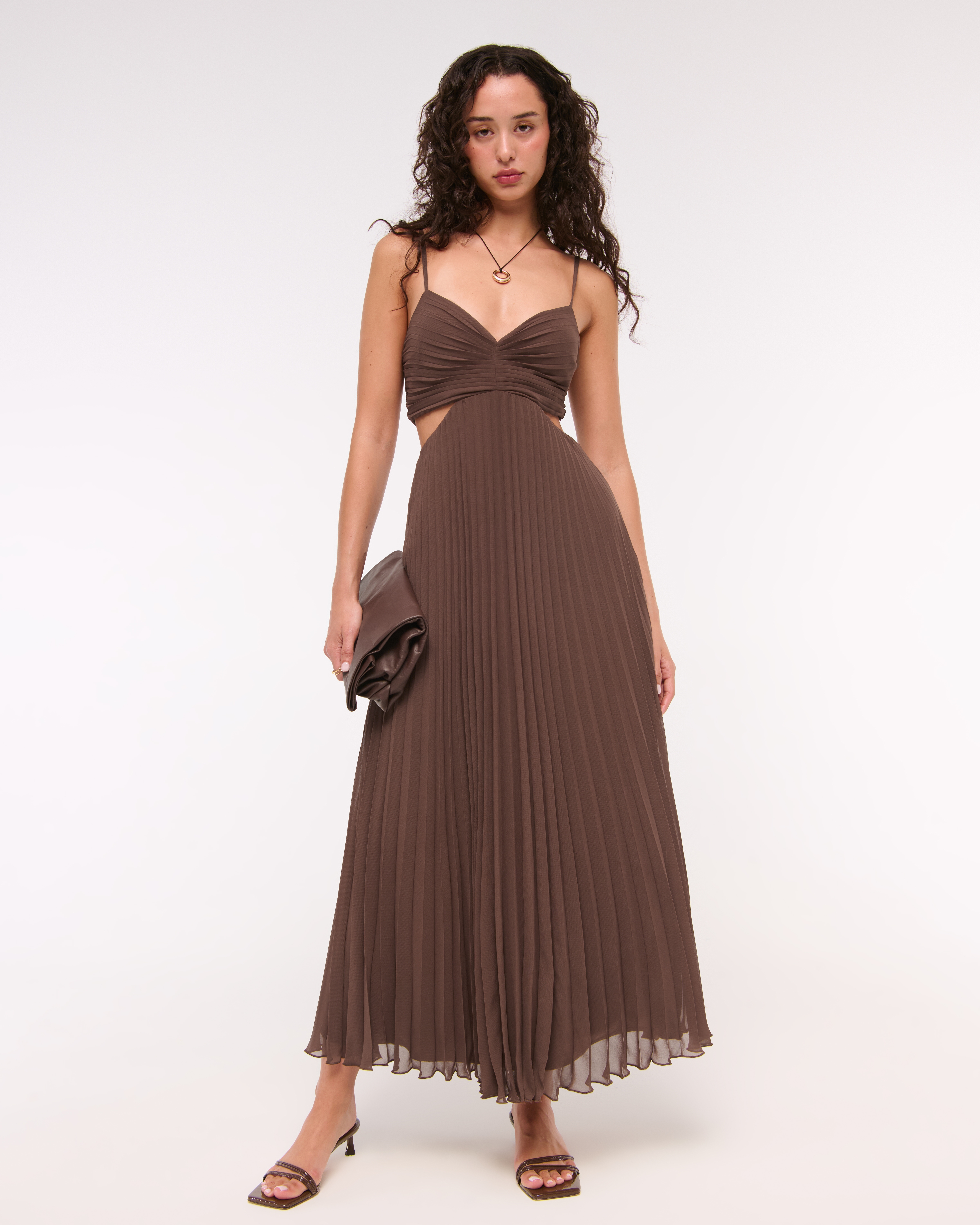 Abercrombie & Fitch The A&f Giselle Babydoll Cutout Maxi Dress In Brown