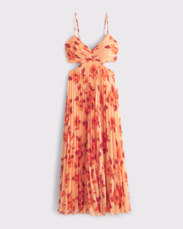 The A&F Giselle Babydoll Cutout Maxi Dress, Orange Pattern view 1