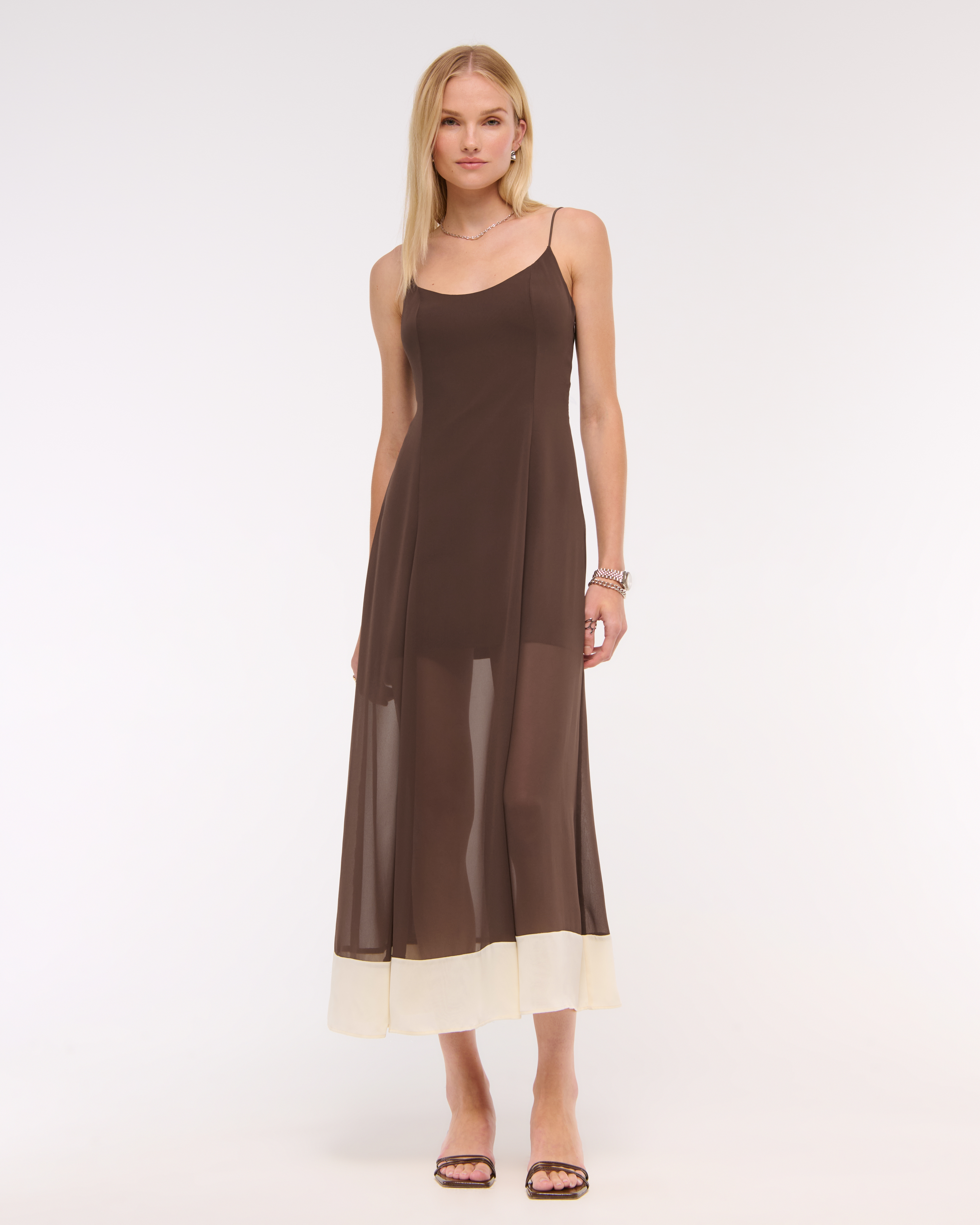 Abercrombie & Fitch Sheer Flowy Maxi Dress In Brown