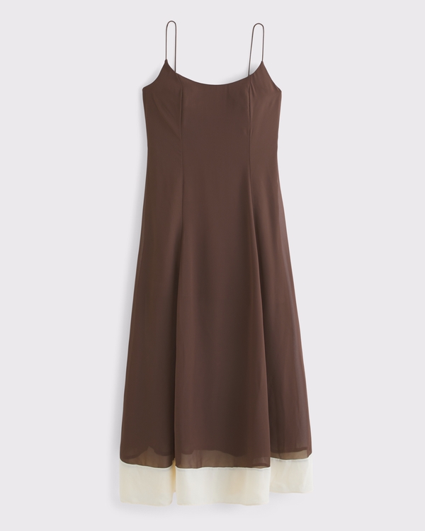 Sheer Flowy Maxi Dress, Brown view 1