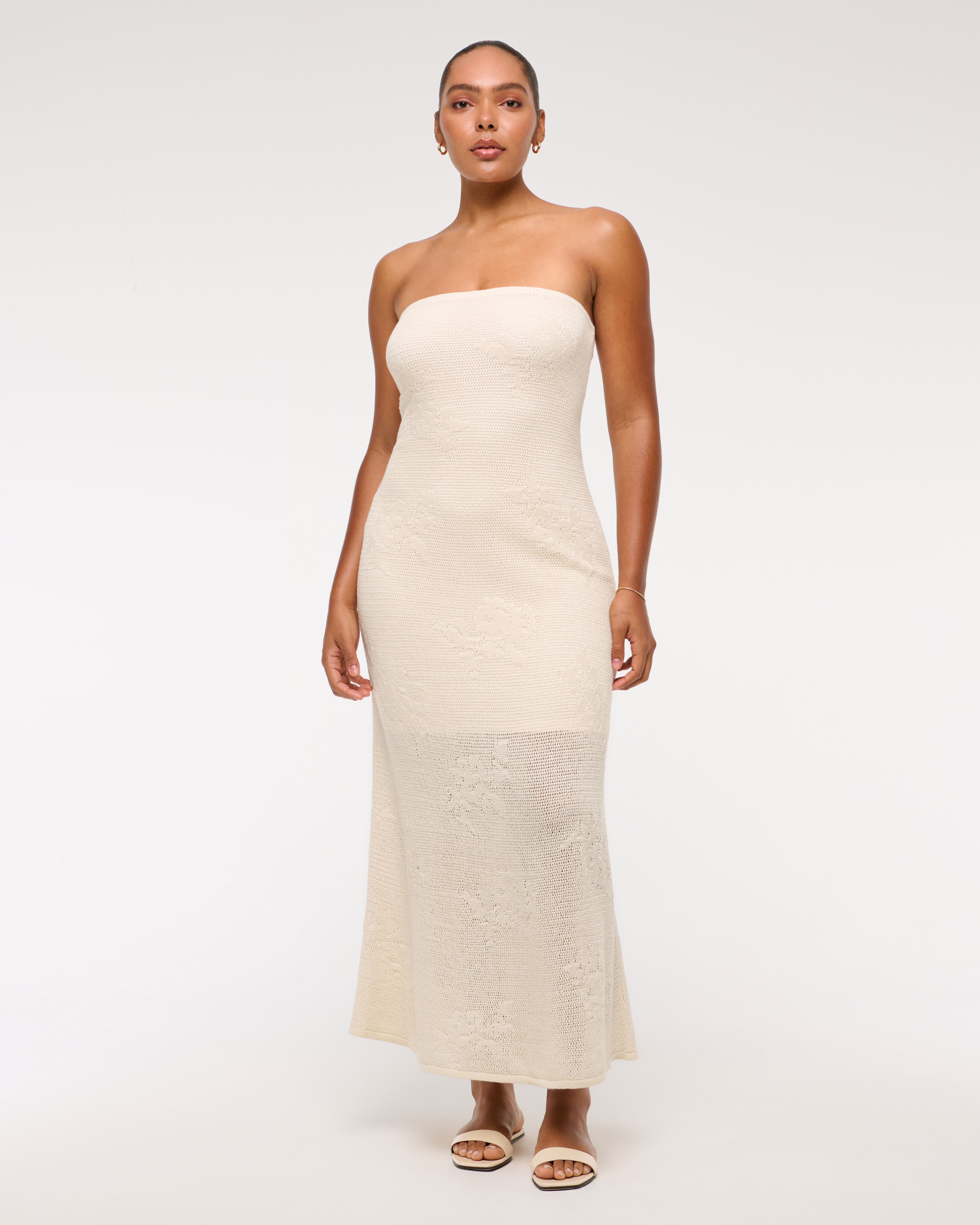 Abercrombie & Fitch Strapless Crochet-style Maxi Dress In White
