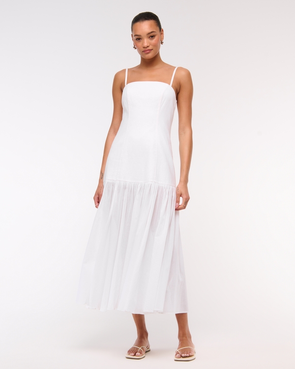 Sheer Drop-Waist Maxi Dress, White view 1