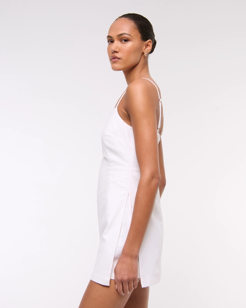 Scoopneck Asymmetrical Linen-Blend Skort