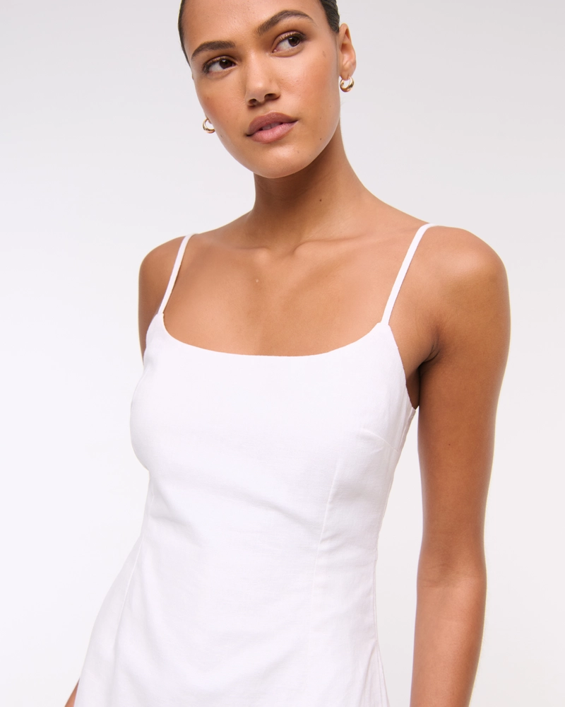 Scoopneck Asymmetrical Linen-Blend Skort