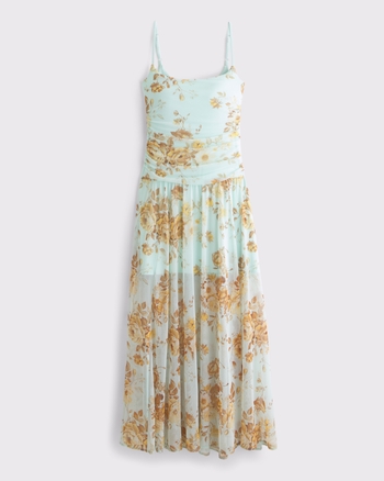 Robe longue femme plissée sans manches tissu fluide