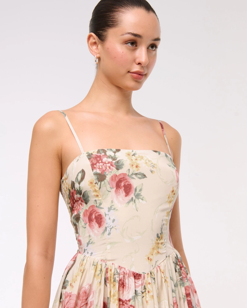 Dipped-Waist Bubble Hem Midi Dress