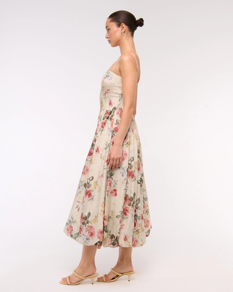 Dipped-Waist Bubble Hem Midi Dress