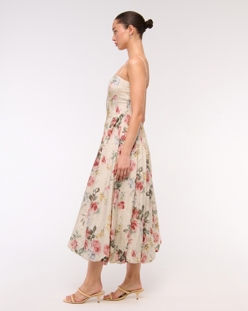 Dipped-Waist Bubble Hem Midi Dress