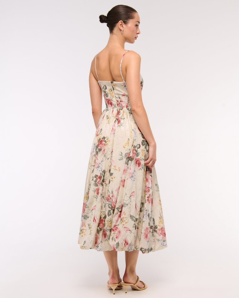 Dipped-Waist Bubble Hem Midi Dress