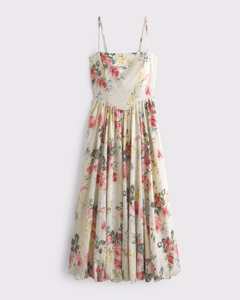 Dipped-Waist Bubble Hem Midi Dress