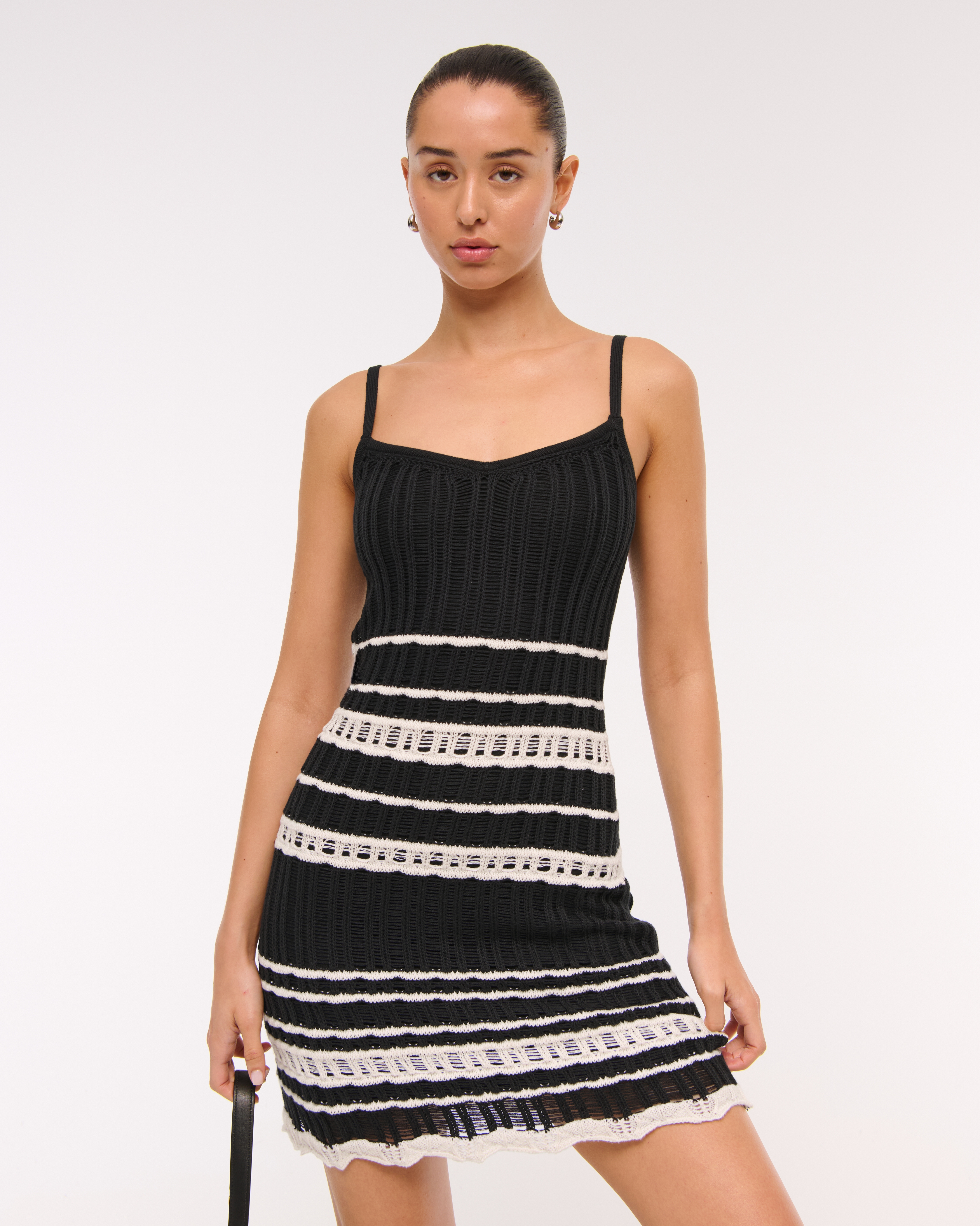Abercrombie & Fitch Crochet-style V-neck Mini Dress In Black