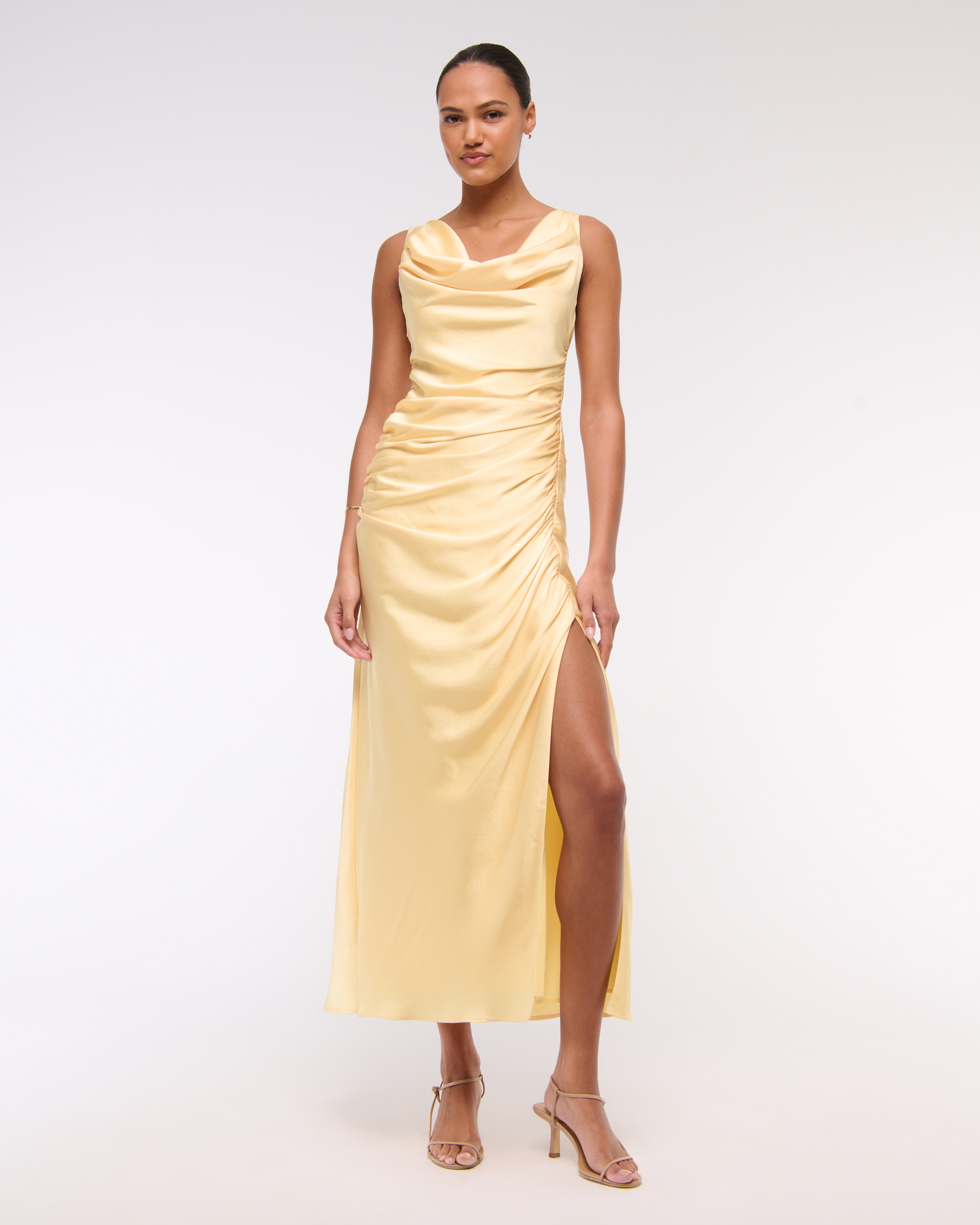Abercrombie & Fitch Cowl Neck Draped Maxi Dress In Yellow