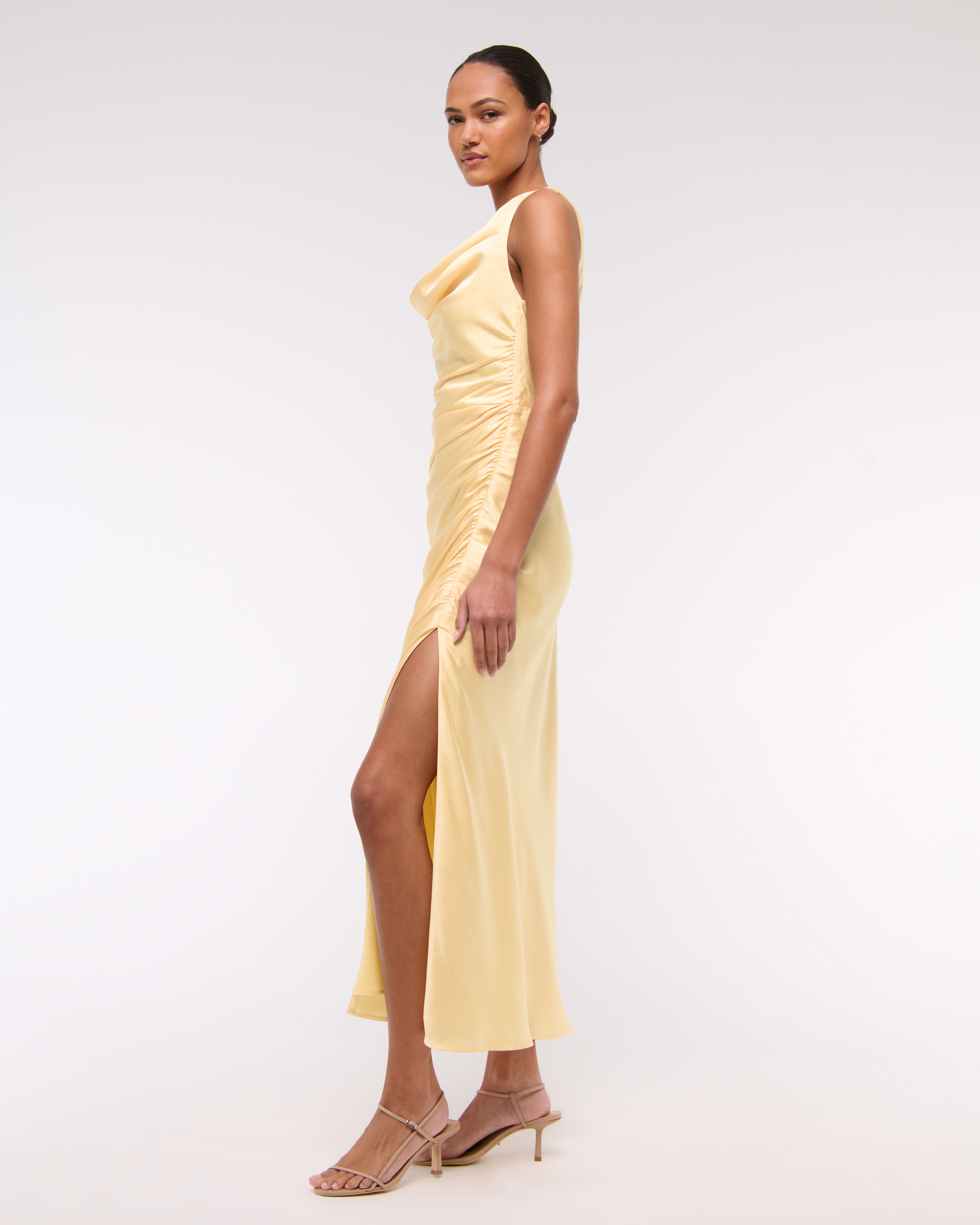 Abercrombie & Fitch Cowl Neck Draped Maxi Dress In Yellow