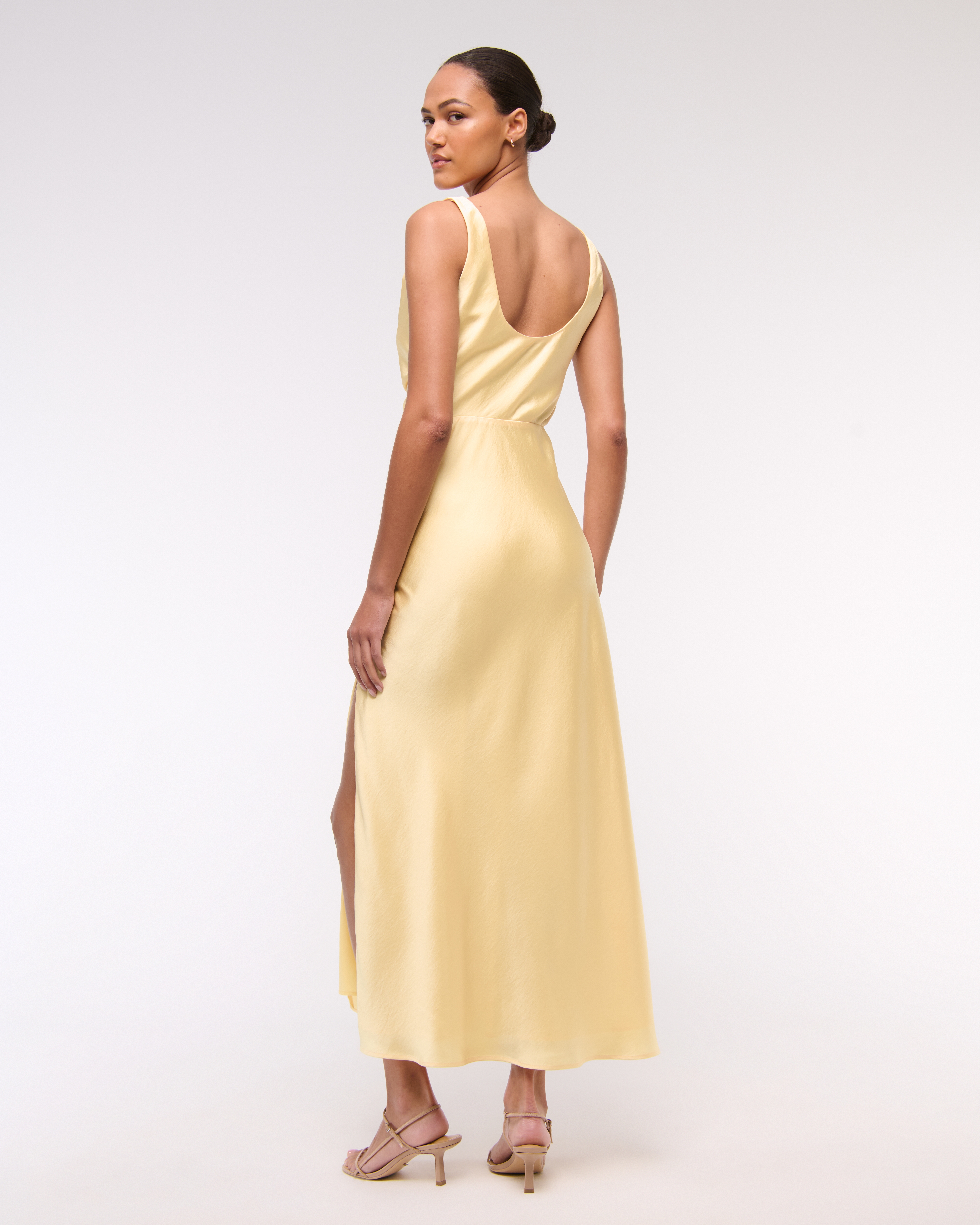 Abercrombie & Fitch Cowl Neck Draped Maxi Dress In Yellow