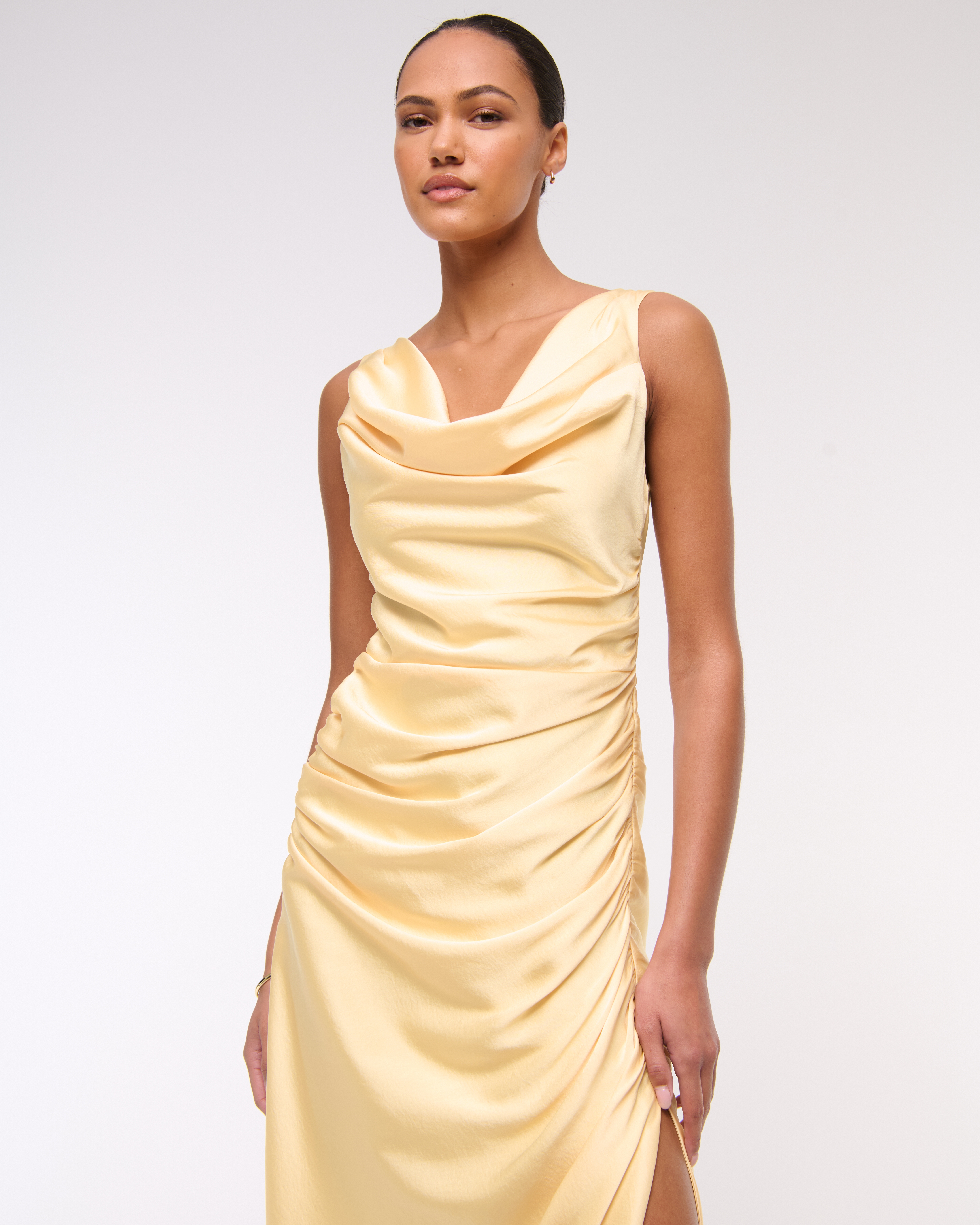 Abercrombie & Fitch Cowl Neck Draped Maxi Dress In Yellow