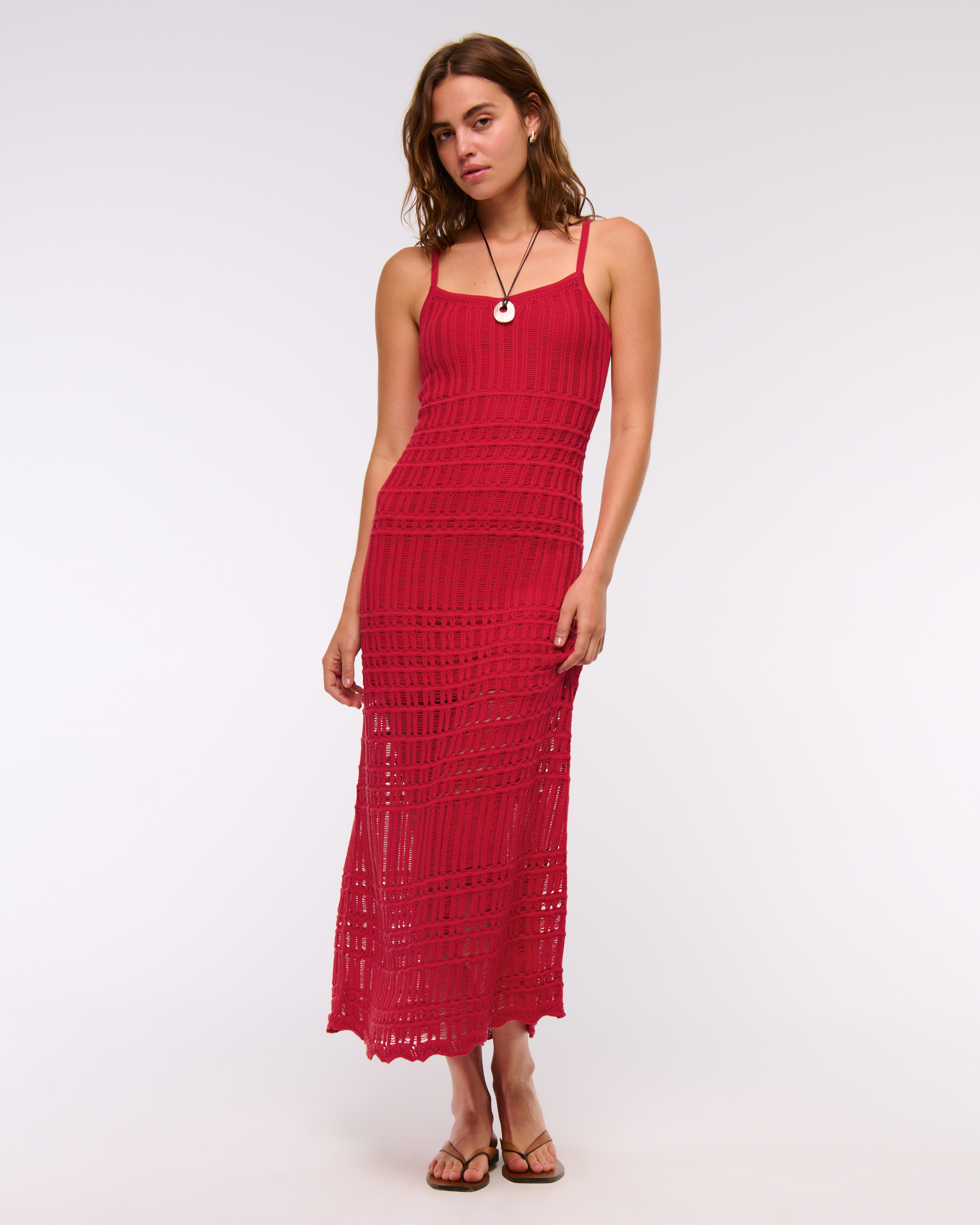 Abercrombie & Fitch Crochet-style Maxi Dress In Red