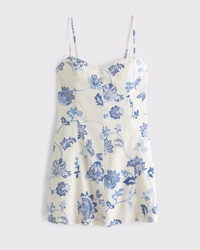 Lace-Trim Linen-Blend Mini Dress