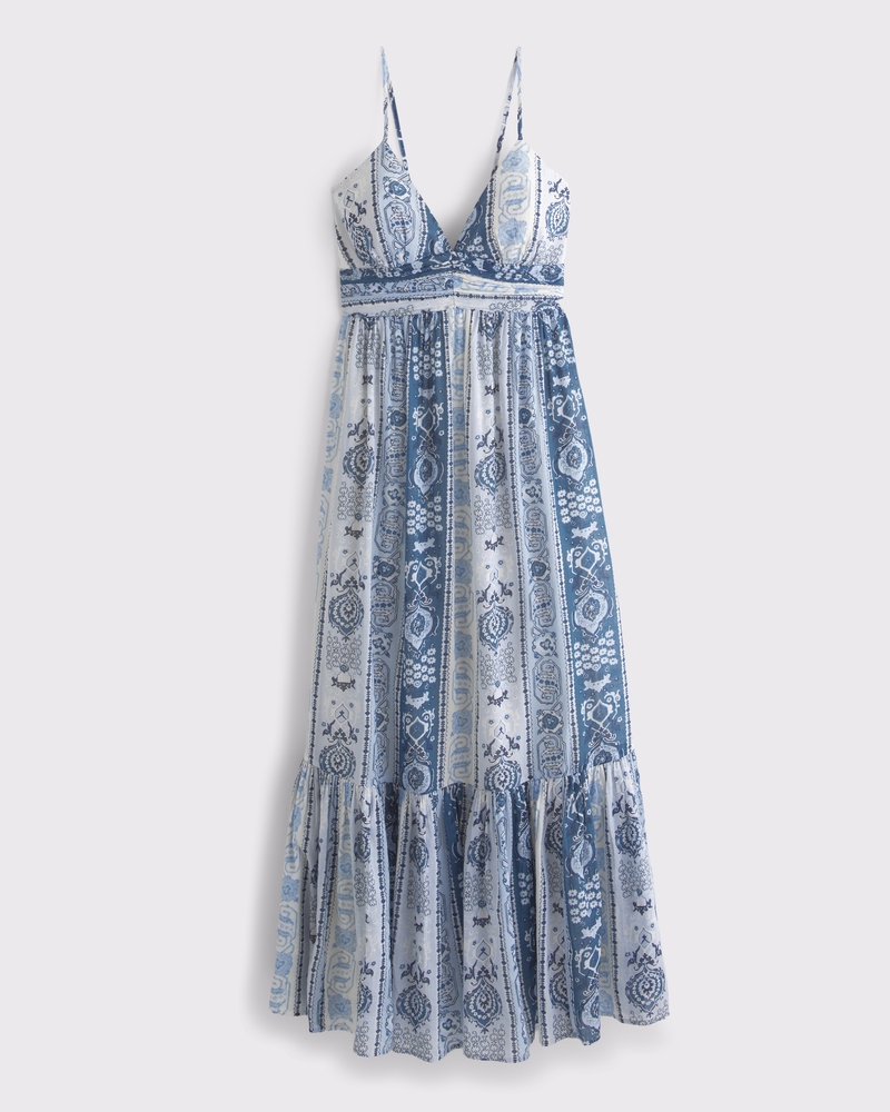 Women's Bra-Free Flowy Tie-Back Maxi Dress in Blue Pattern | Size XL PETITE | Abercrombie & Fitch