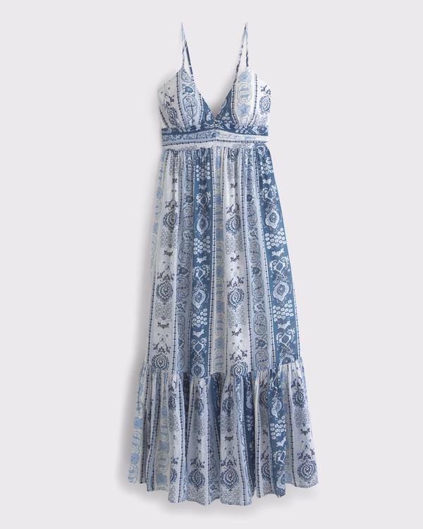 Women's Bra-Free Flowy Tie-Back Maxi Dress in Blue Pattern | Size XL PETITE | Abercrombie & Fitch