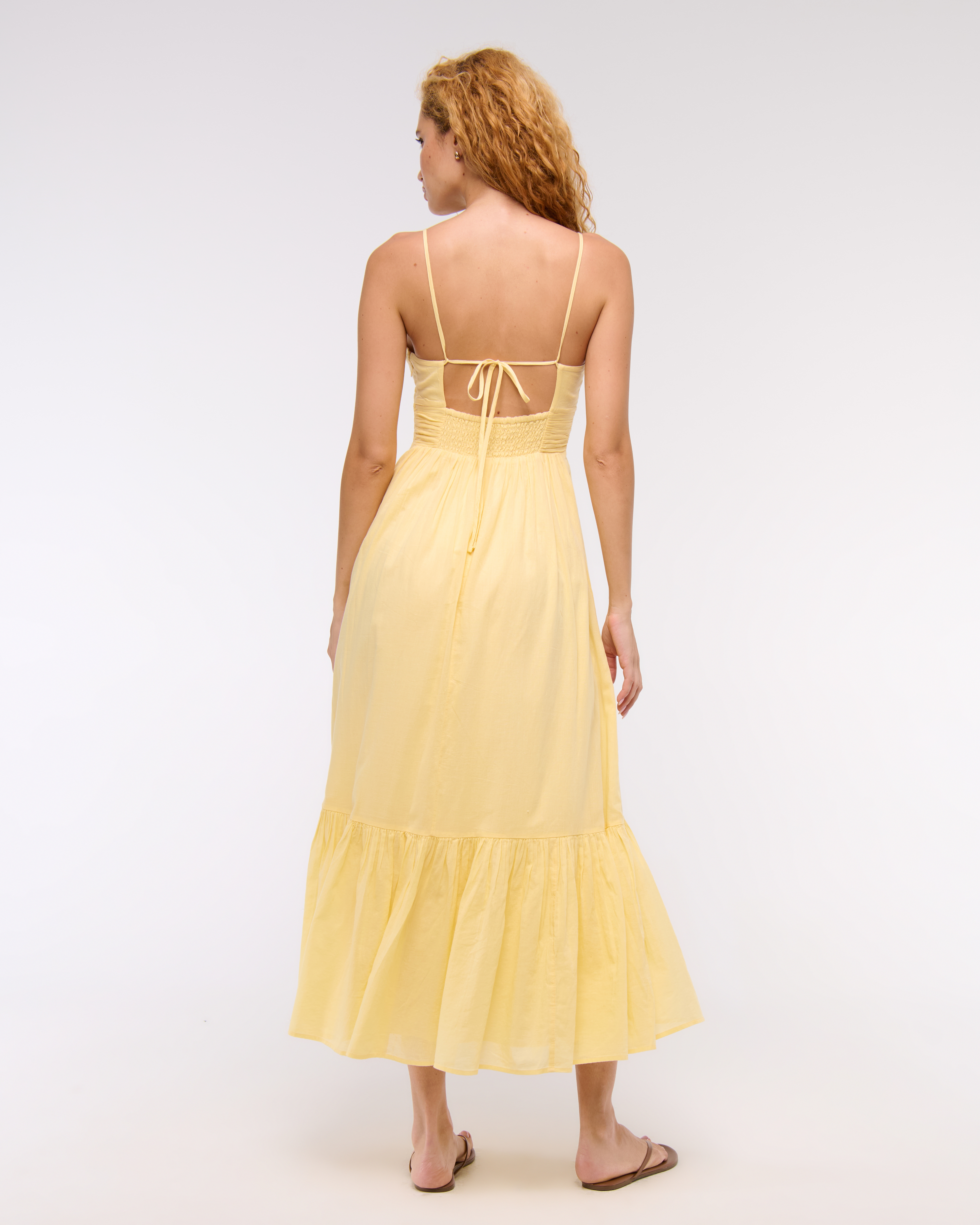 Abercrombie & Fitch Bra-free Flowy Tie-back Maxi Dress In Yellow
