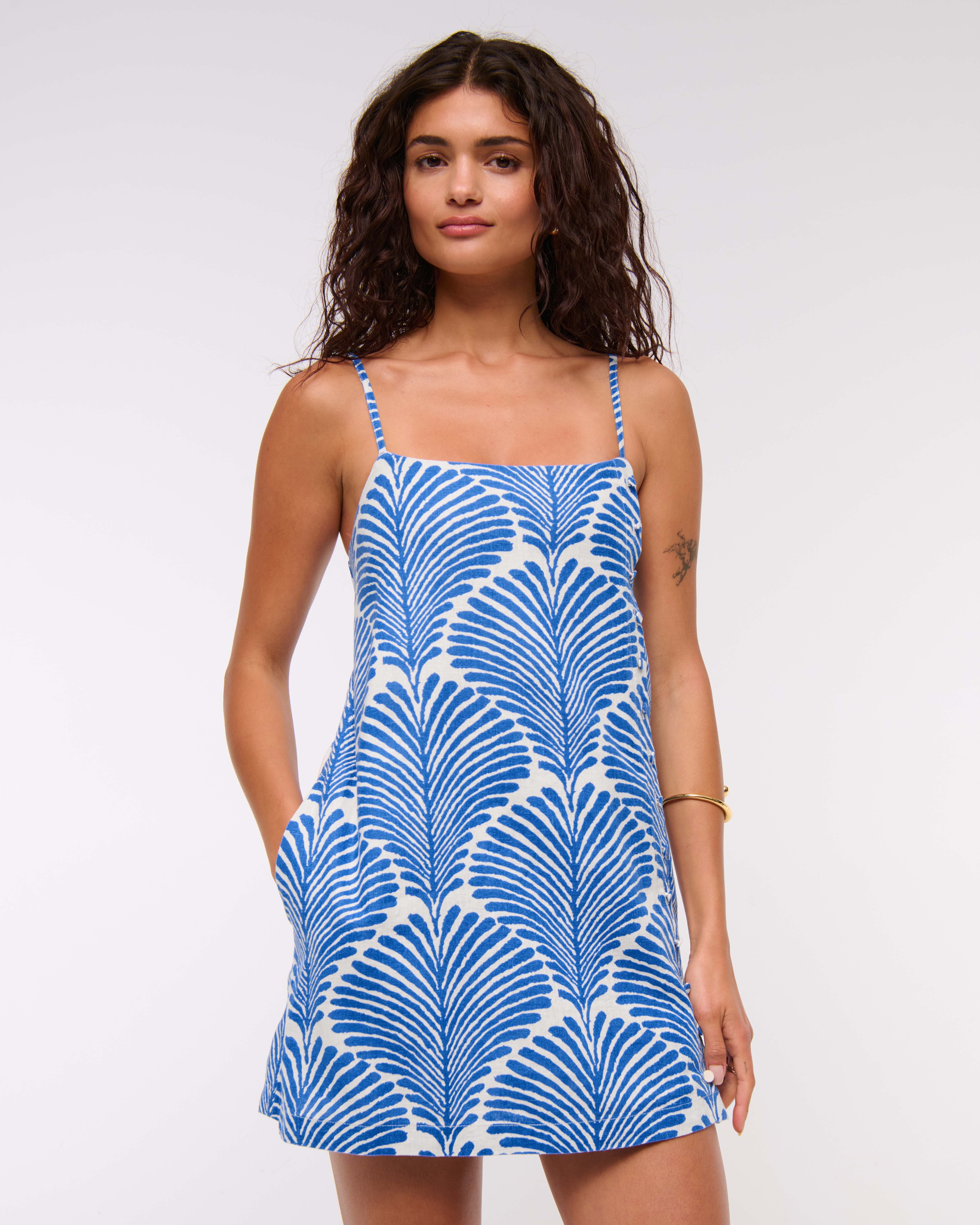 Abercrombie & Fitch Linen-blend Button Skort In Blue