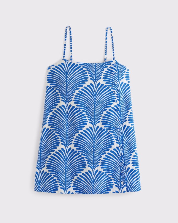 Linen-Blend Button Skort, Blue Pattern view 1