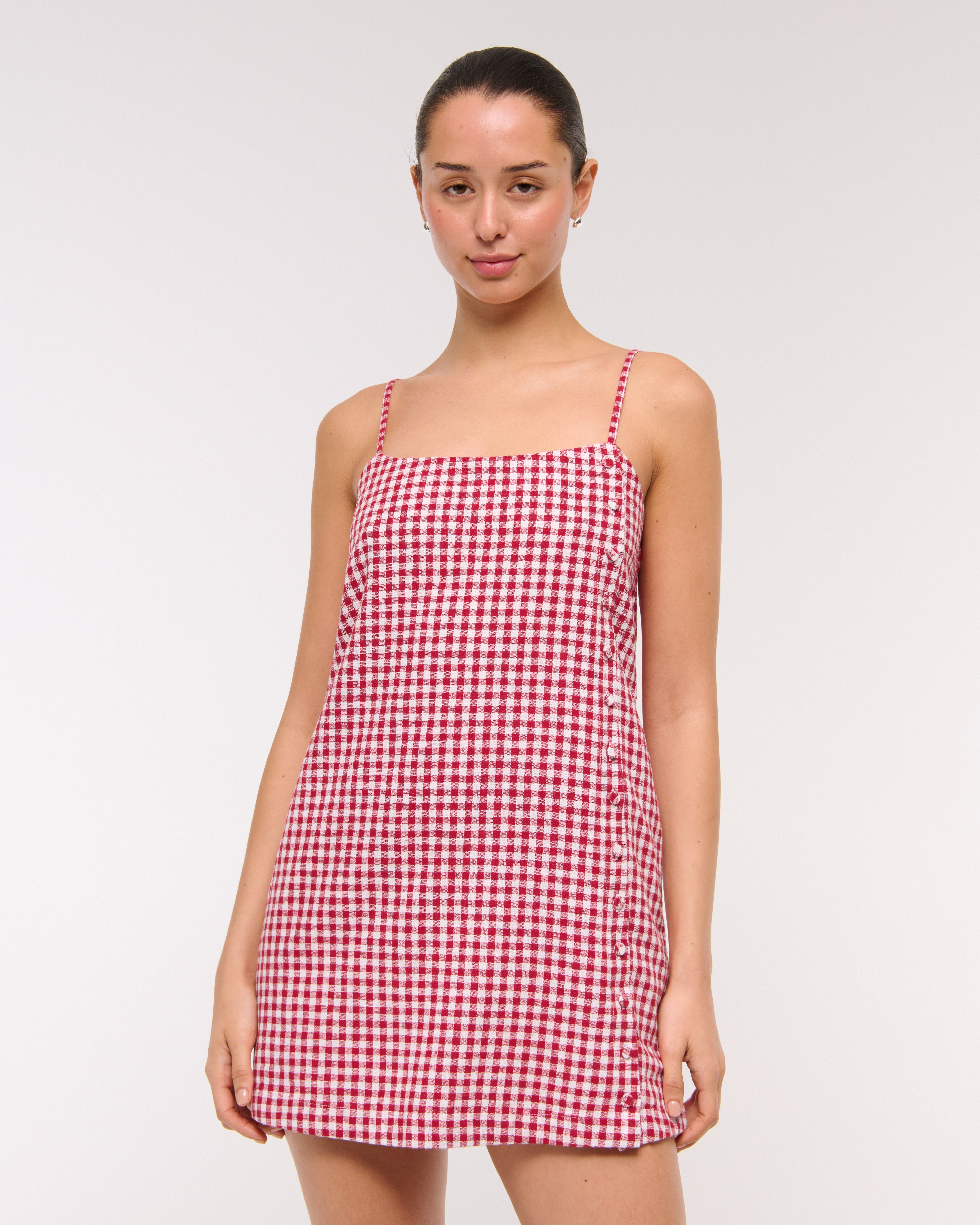 Abercrombie & Fitch Linen-blend Button Skort In Red