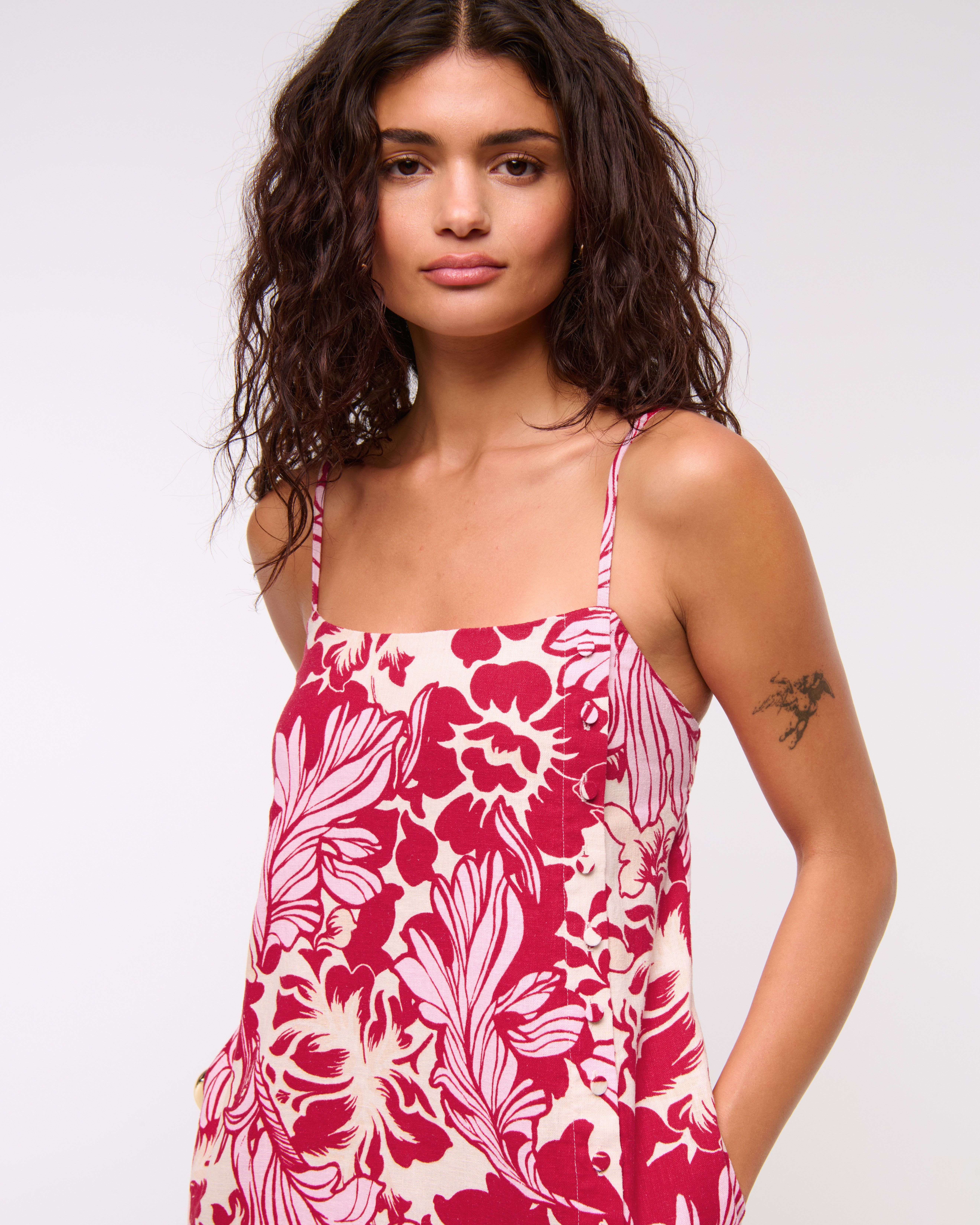 Abercrombie & Fitch Linen-blend Button Skort In Red