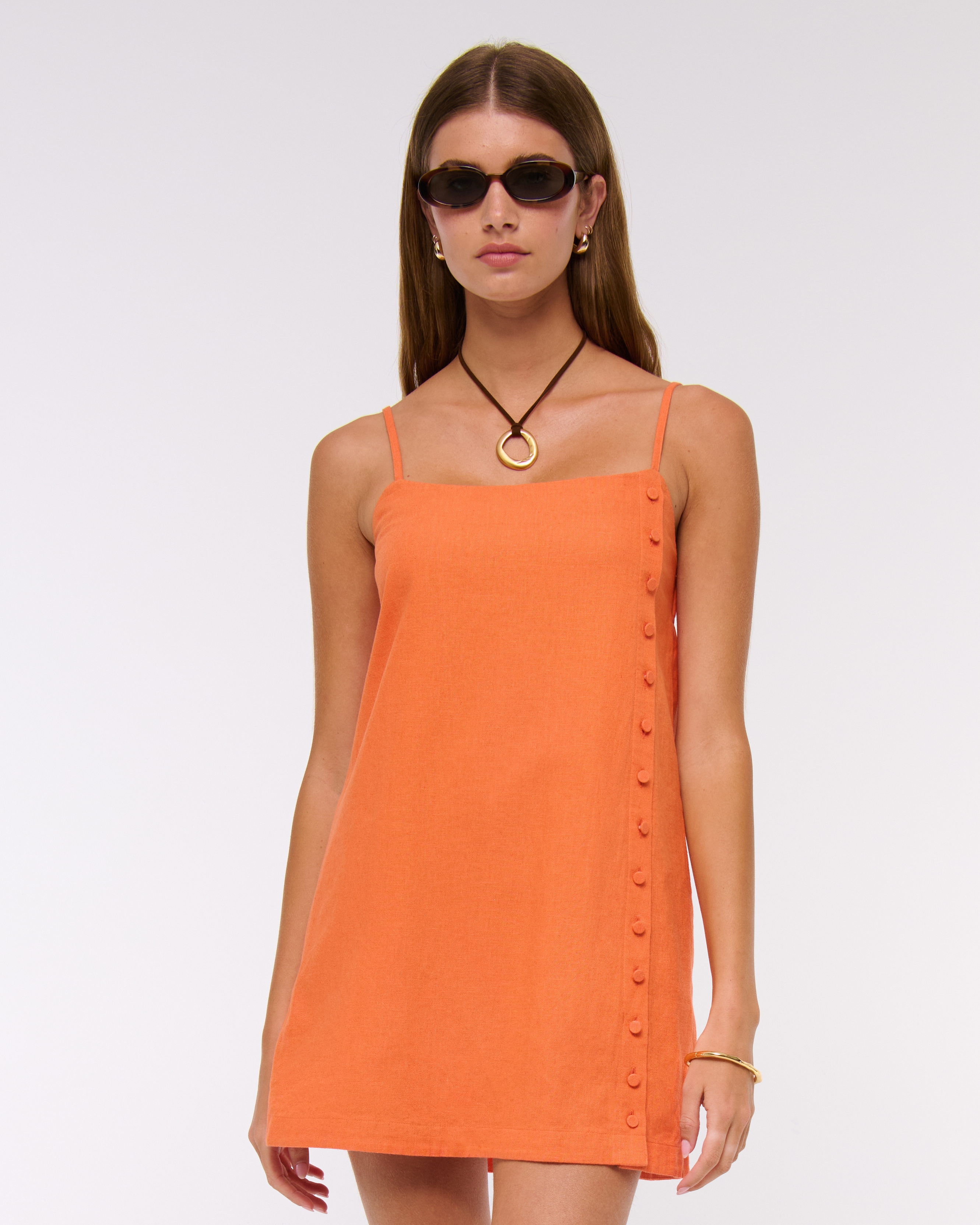 Abercrombie & Fitch Linen-blend Button Skort In Orange