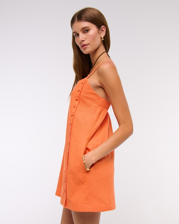 Linen-Blend Button Skort