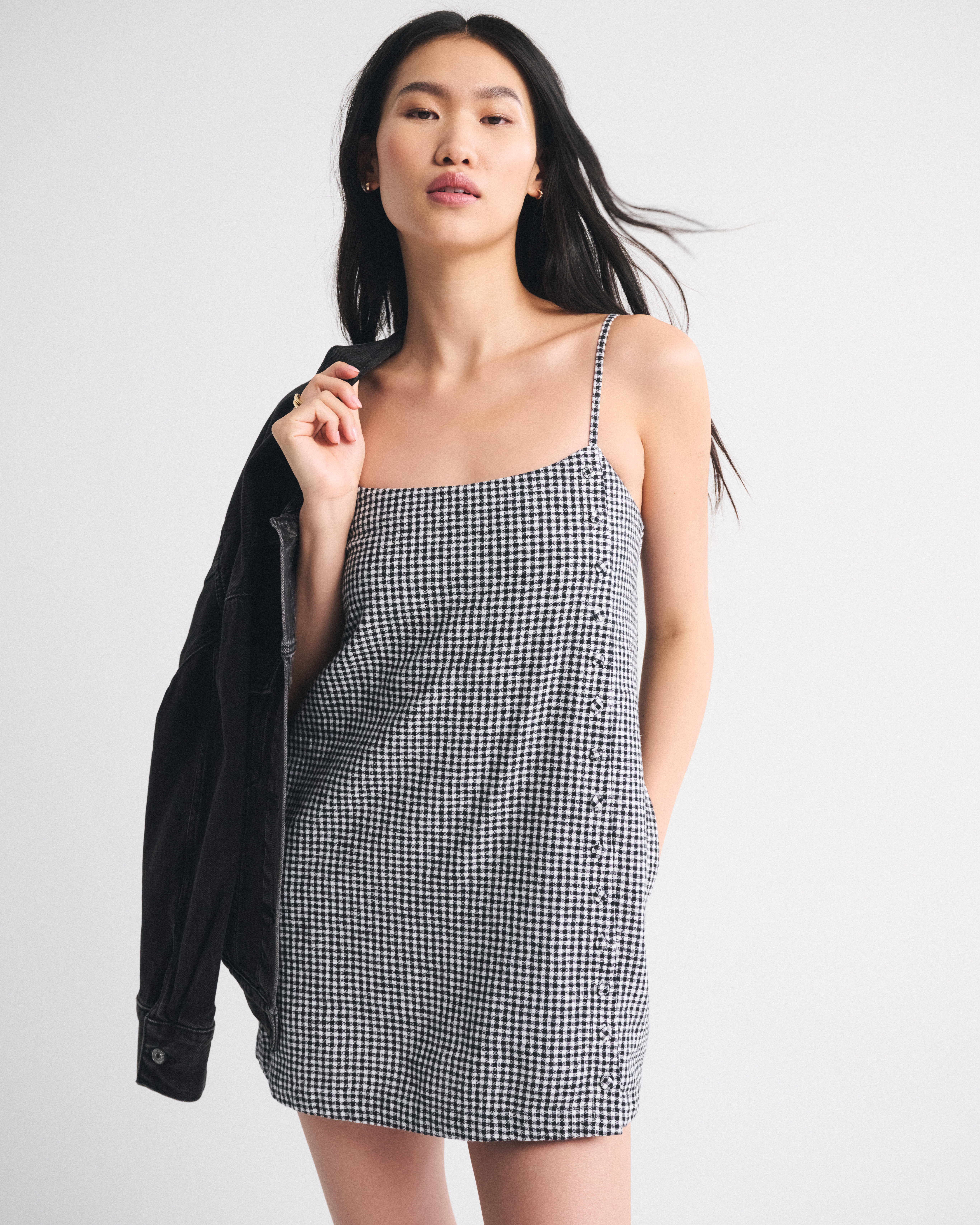 Abercrombie & Fitch Linen-blend Button Skort In Black