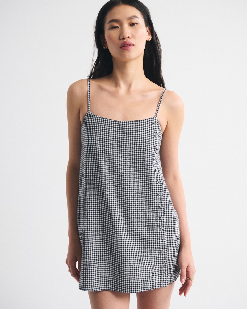 Linen-Blend Button Skort