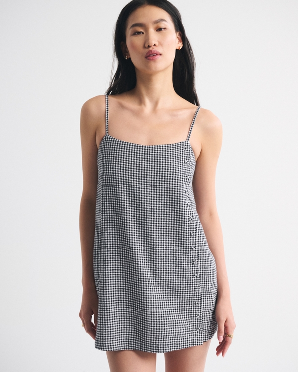 Linen-Blend Button Skort