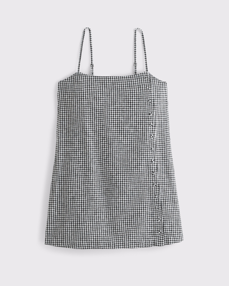 Women's Linen-Blend Button Skort in Black Gingham | Size XS TALL | Abercrombie & Fitch