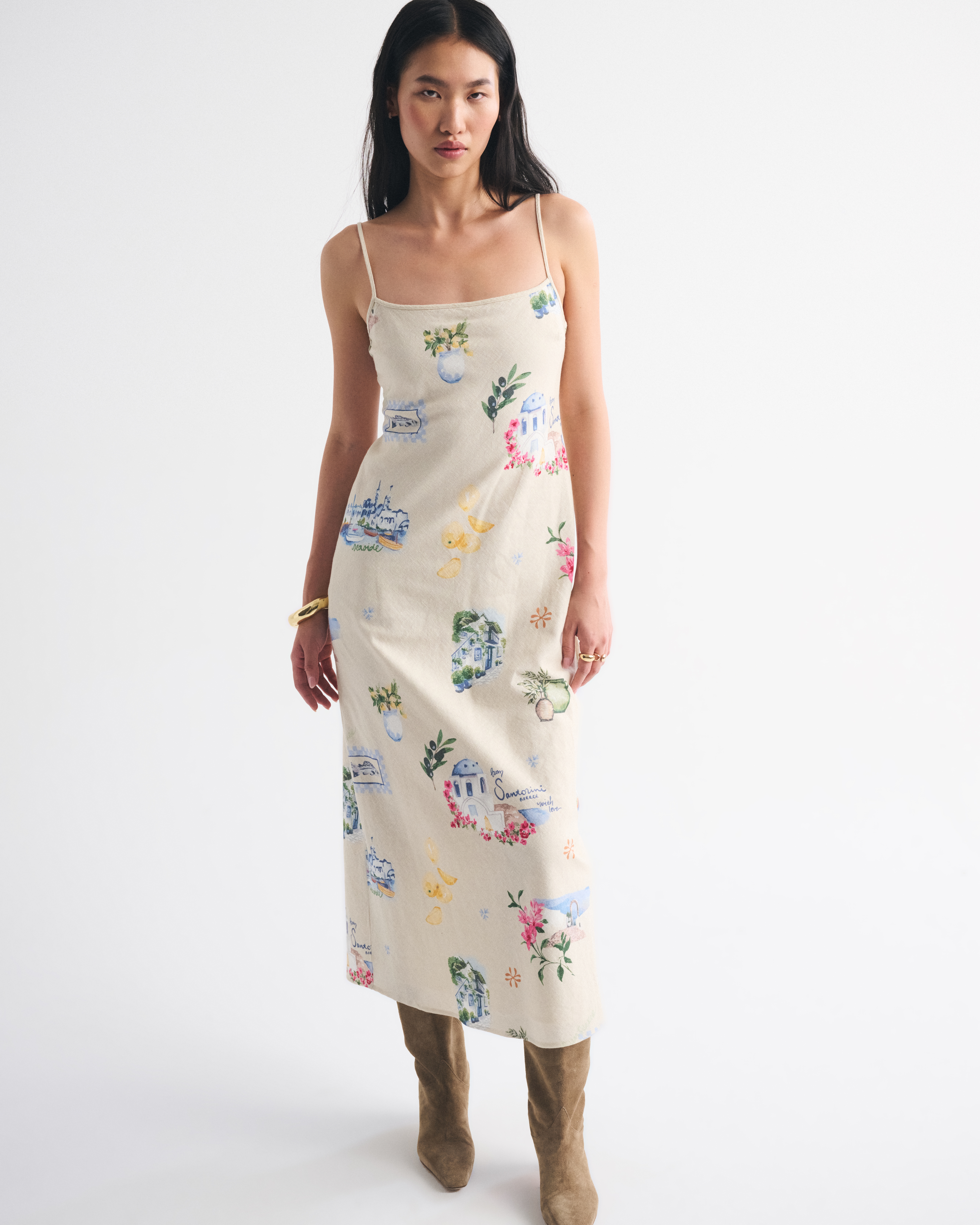 Abercrombie & Fitch The A&f Julia Slip Linen-blend Midi Dress