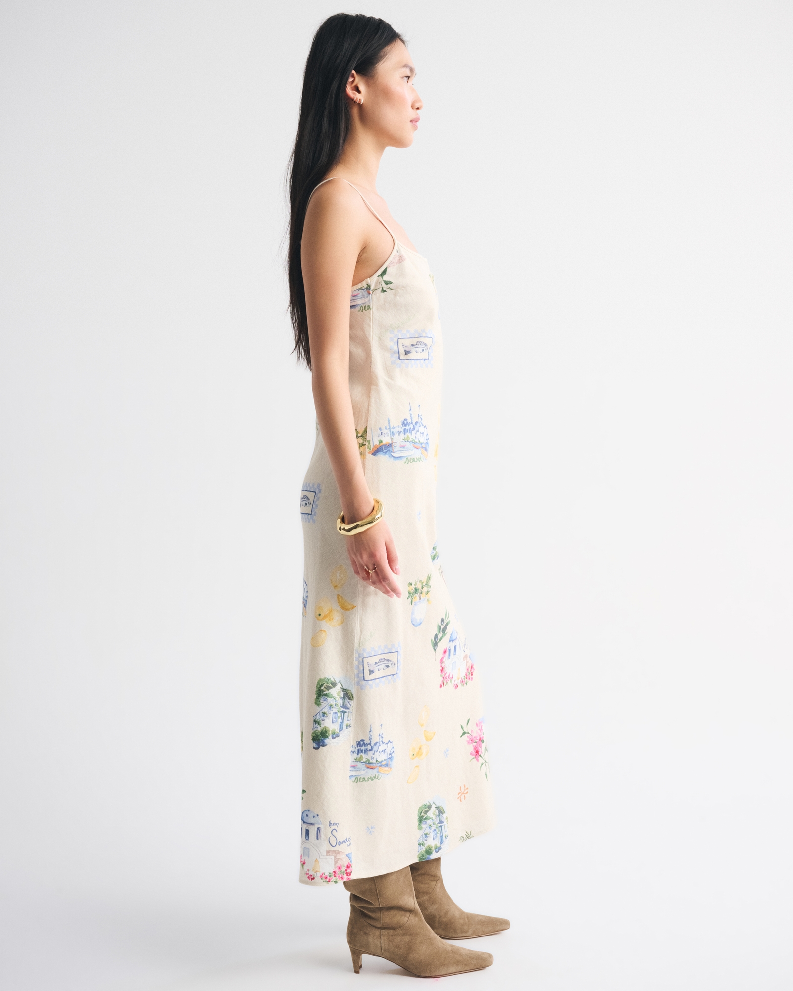 The A&F Julia Slip Linen-Blend Midi Dress