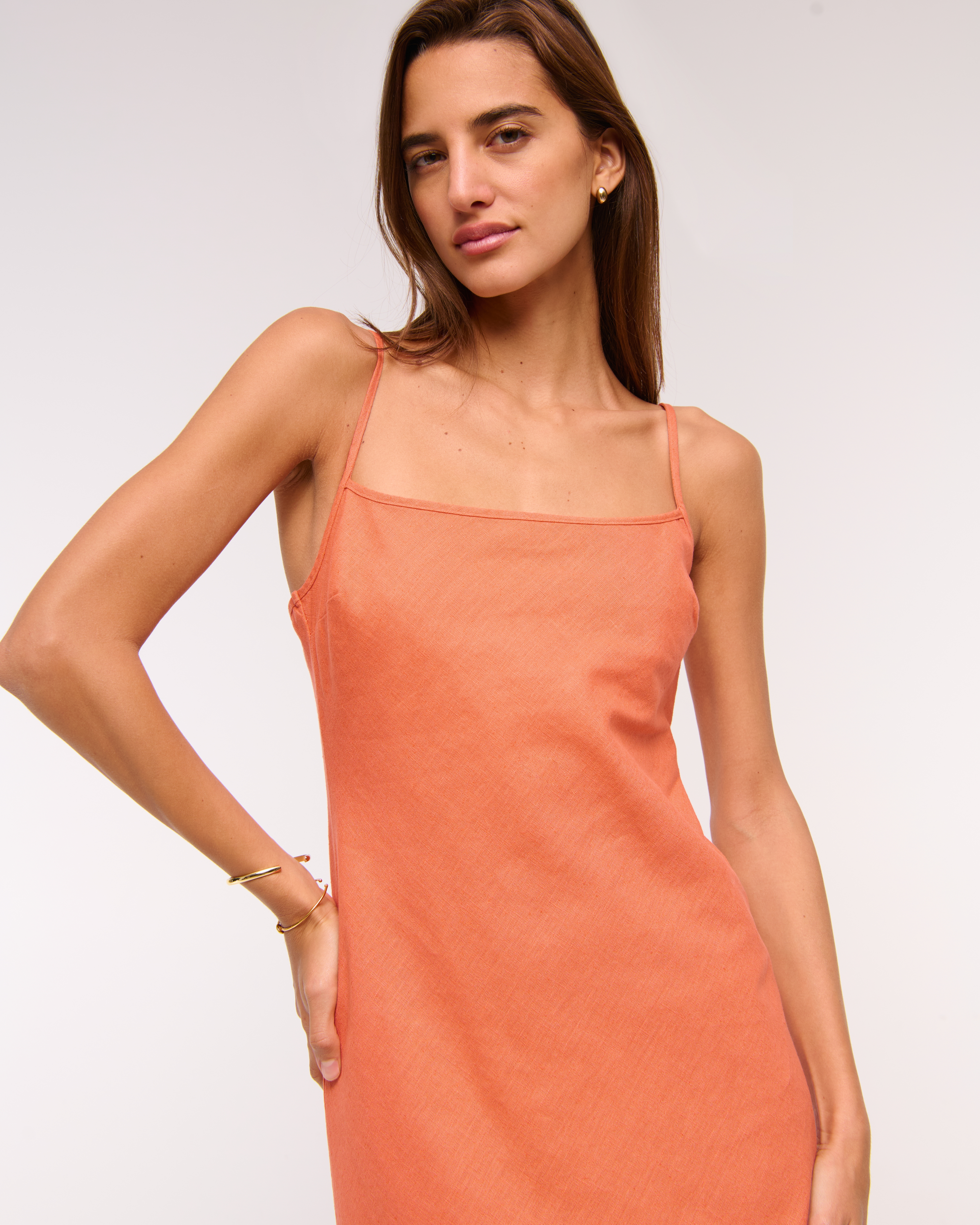 Abercrombie & Fitch The A&f Julia Slip Linen-blend Midi Dress In Orange