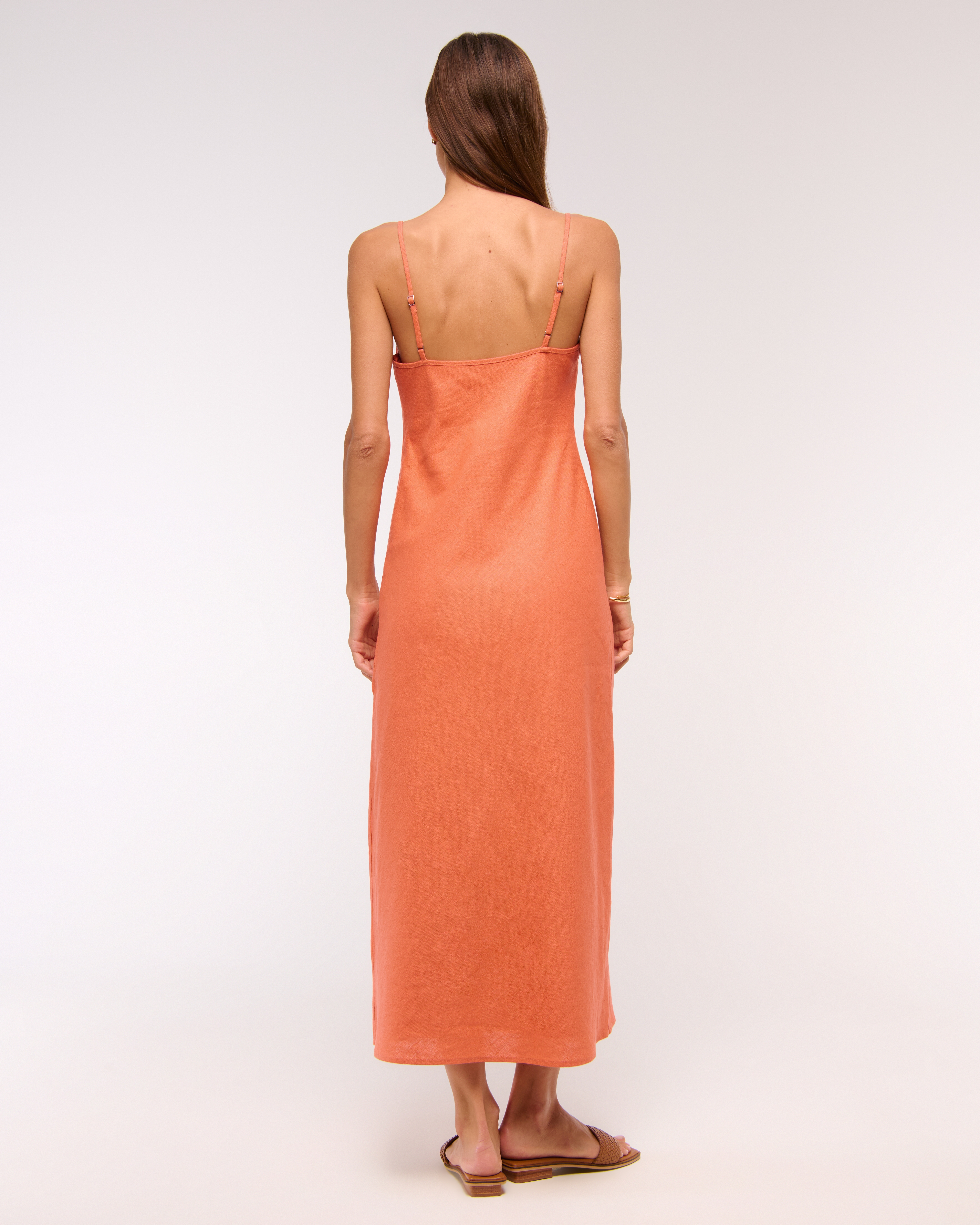 Abercrombie & Fitch The A&f Julia Slip Linen-blend Midi Dress In Orange