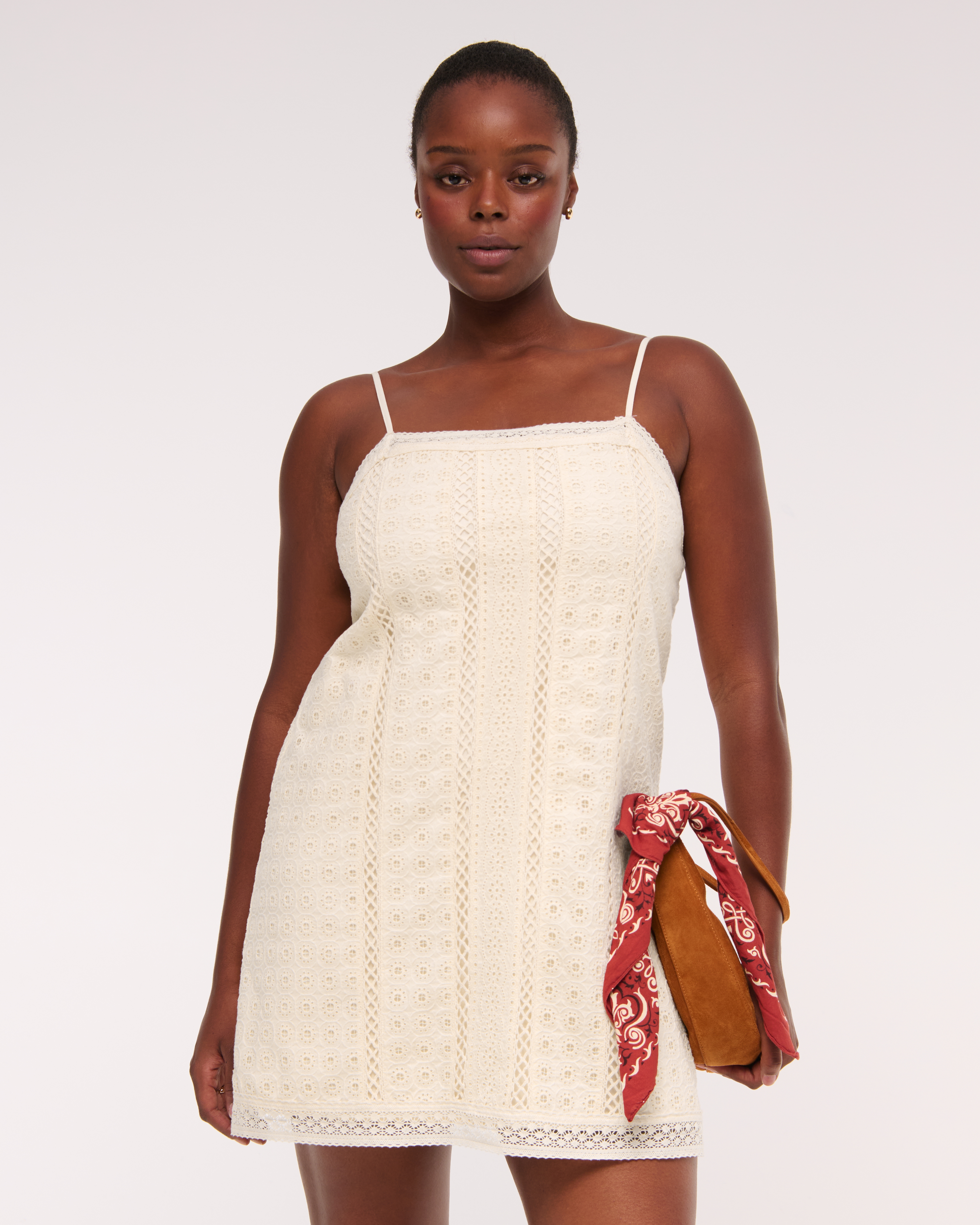 Abercrombie & Fitch Lace Shift Mini Dress In White