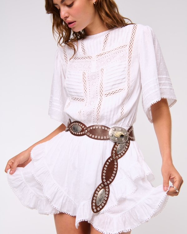 Short-Sleeve Easy Waist Ruffle Skort, White view 1