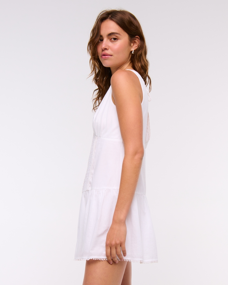V-Neck Lace-Trim Mini Dress