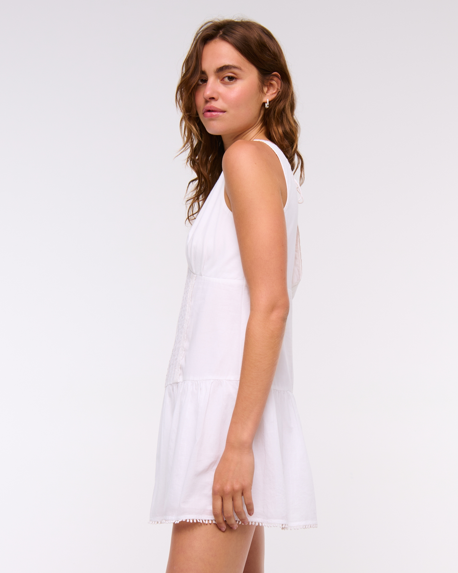 V-Neck Lace-Trim Mini Dress