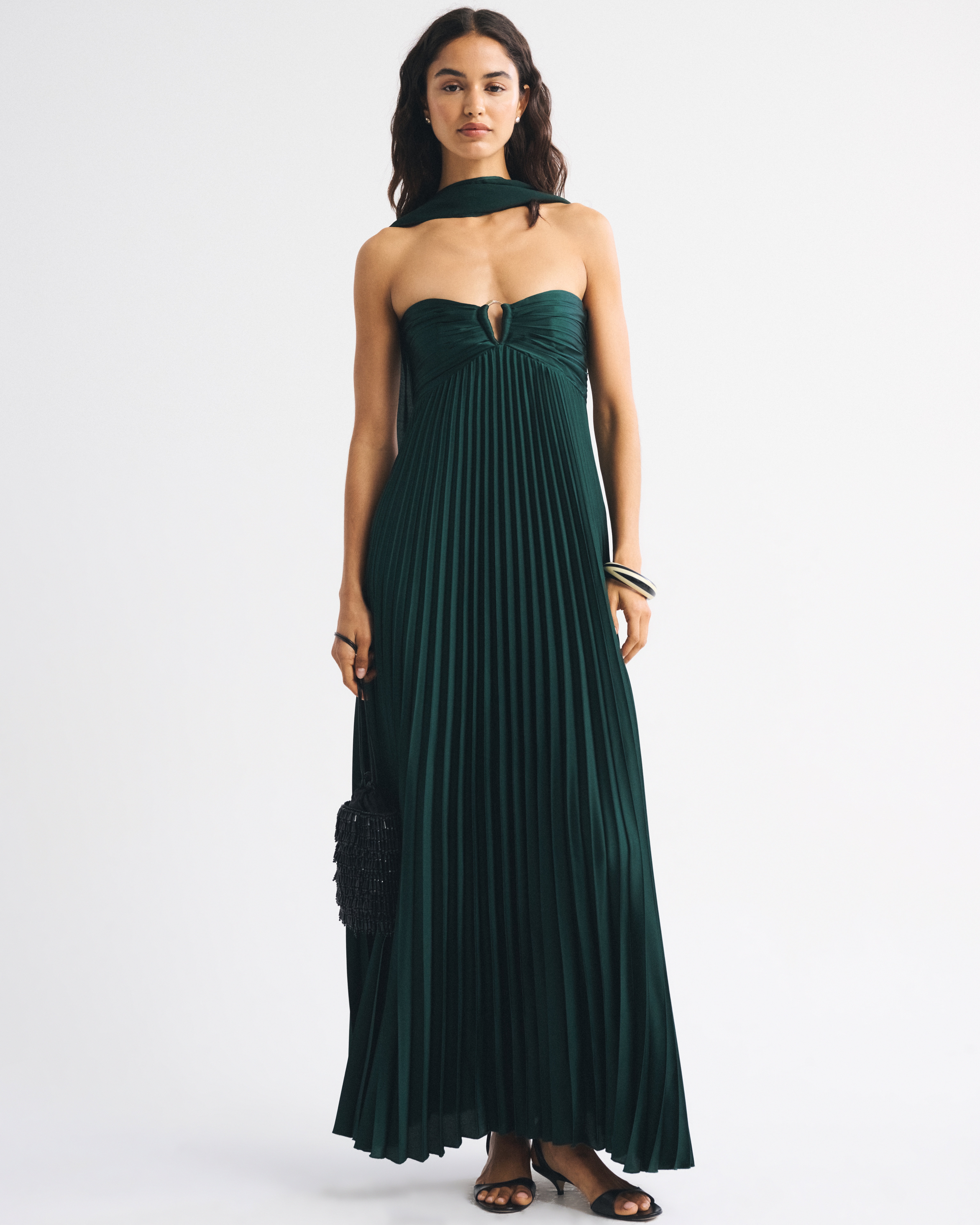 Abercrombie & Fitch The A&f Giselle Strapless Scarf Babydoll Maxi Dress In Green