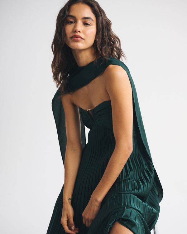 Women's The A&F Giselle Strapless Scarf Babydoll Maxi Dress in Deep Green | Size XXS PETITE | Abercrombie & Fitch